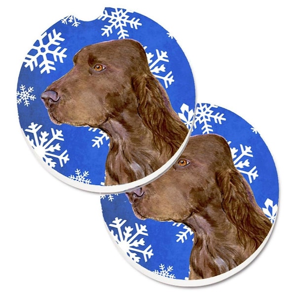 Carolines Treasures Field Spaniel Winter Snowflakes Holiday Cup Holder Car Coaster, 2PK - SS4663CARC