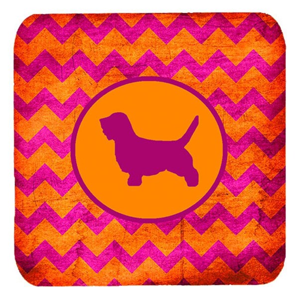Carolines Treasures Petit Basset Griffon Vendeen Chevron Pink And Orange Foam Coasters, 4PK - SDK1087-B-FC