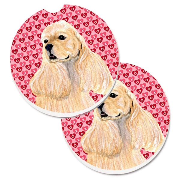 Carolines Treasures Buff Cocker Spaniel Hearts Love Valentines Day Cup Holder Car Coaster, 2PK - SS4522CARC