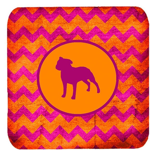 Carolines Treasures Staffordshire Bull Terrier Chevron Pink And Orange Foam Coasters, 4PK - SDK1060-B-FC