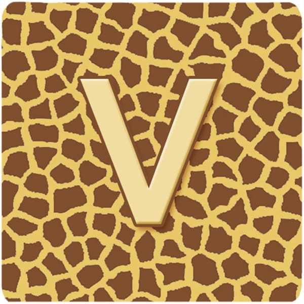 Carolines Treasures Monogram - Giraffe Foam Coasters- Initial Letter V, 3.5 x 3.5 in., 4PK - CJ1025-VFC