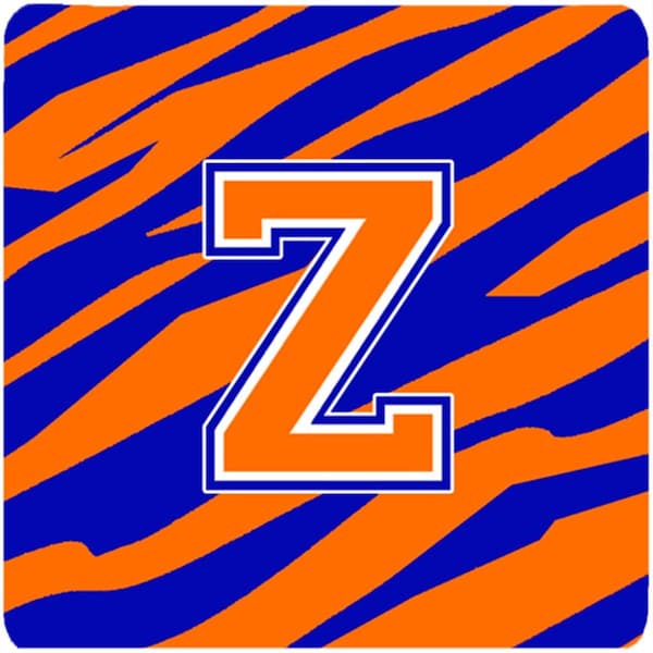 Carolines Treasures Monogram - Tiger Stripe - Blue Orange Foam Coasters- Initial Letter Z, 3.5 x 3.5 in., 4PK - CJ1023-ZFC