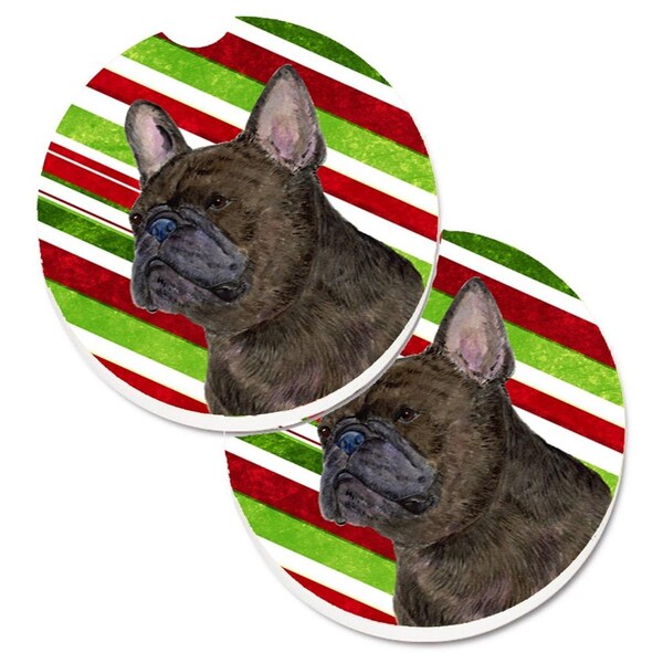 Carolines Treasures French Bulldog Candy Cane Holiday Christmas Cup Holder Car Coaster, 2PK - SS4588CARC
