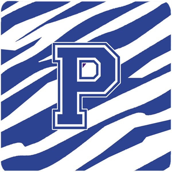 Carolines Treasures Monogram - Tiger Stripe Blue and White Foam Coasters Initial Letter P, 4PK - CJ1034-PFC