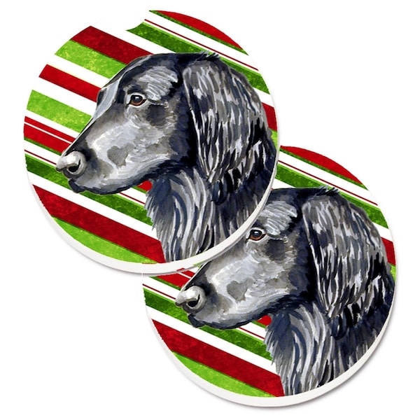 Carolines Treasures Flat Coated Retriever Candy Cane Holiday Christmas Cup Holder Car Coaster, 2PK - LH9231CARC