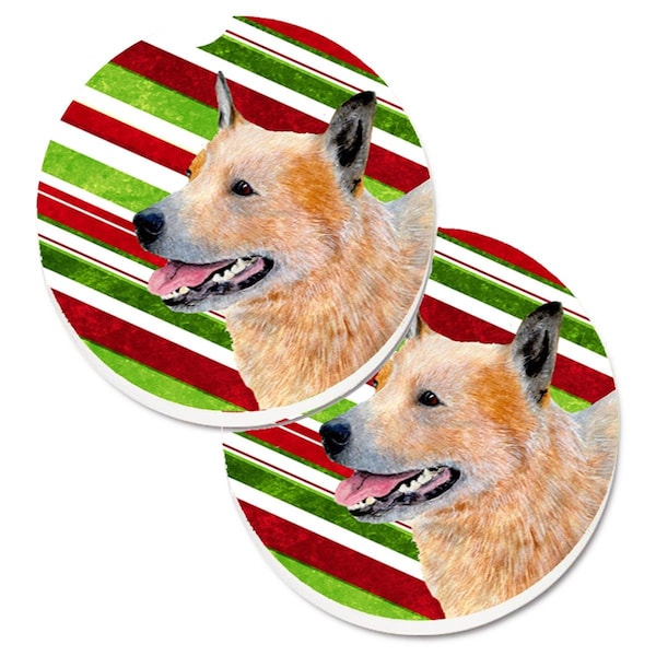 Carolines Treasures Australian Cattle Dog Candy Cane Holiday Christmas Cup Holder Car Coaster, 2PK - LH9227CARC