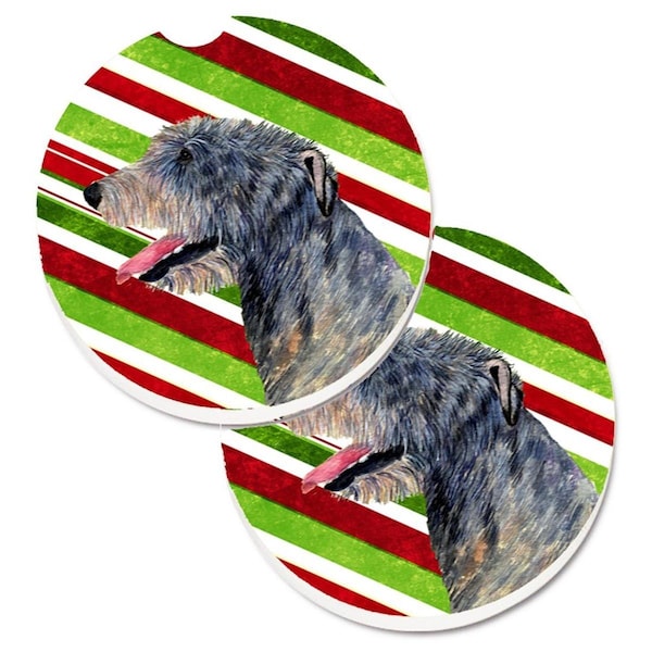 Carolines Treasures Irish Wolfhound Candy Cane Holiday Christmas Cup Holder Car Coaster, 2PK - SS4575CARC