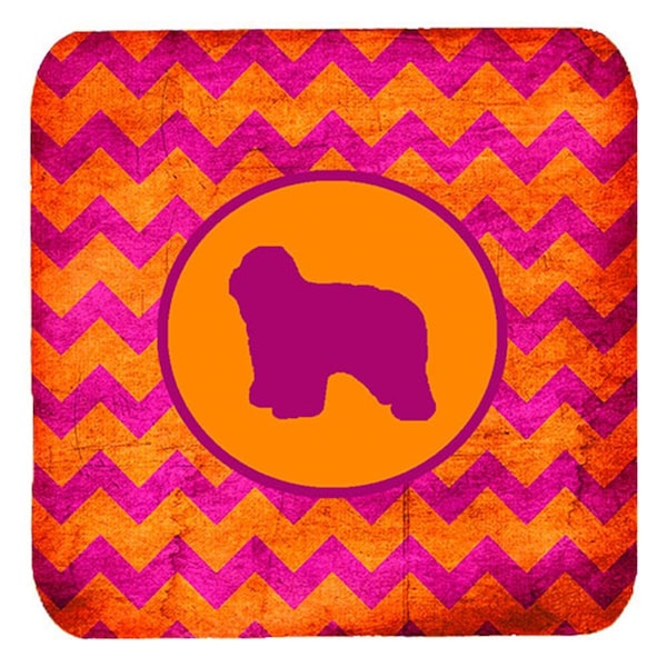 Carolines Treasures Polish Lowland Sheepdog Chevron Pink And Orange Foam Coasters, 4PK - SDK1144-B-FC