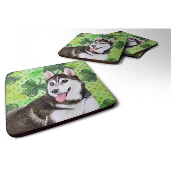 Carolines Treasures Siberian Husky No.2 St.Patricks Foam Coaster, 3.5 x 3.5 in., 4PK - BB9886FC