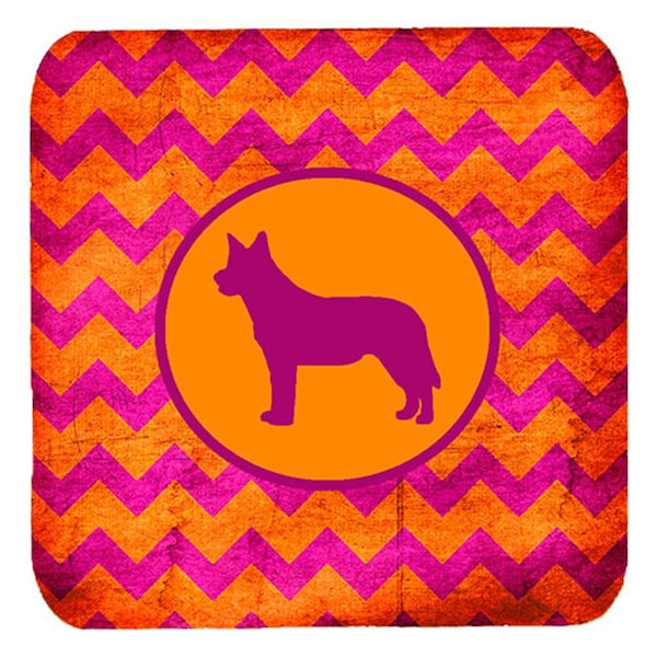 Carolines Treasures Australian Cattle Dog Chevron Pink And Orange Foam Coasters, 4PK - SDK1110-B-FC