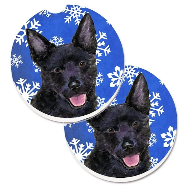 Carolines Treasures Australian Kelpie Winter Snowflakes Holiday Cup Holder Car Coaster, 2PK - SS4636CARC