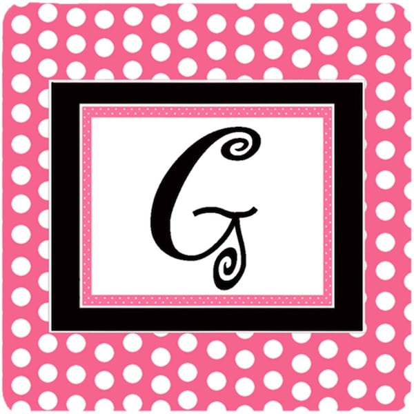 Carolines Treasures Monogram - Pink Black Polka Dots Foam Coasters- Initial Letter G- 3.5 x 3.5 In., 4PK - CJ1001-GFC