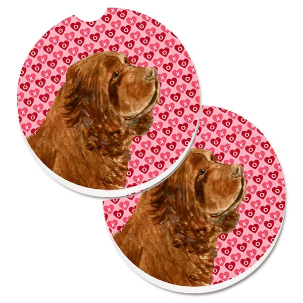 Carolines Treasures Sussex Spaniel Hearts Love Valentines Day Cup Holder Car Coaster, 2PK - SS4510CARC