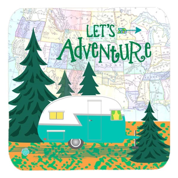 Carolines Treasures Lets Adventure Glamping Trailer Foam Coasters- Set of 4 - VHA3003FC