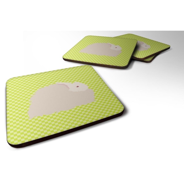 Carolines Treasures Fluffy Angora Rabbit Green Foam Coaster, Set of 4 - BB7785FC