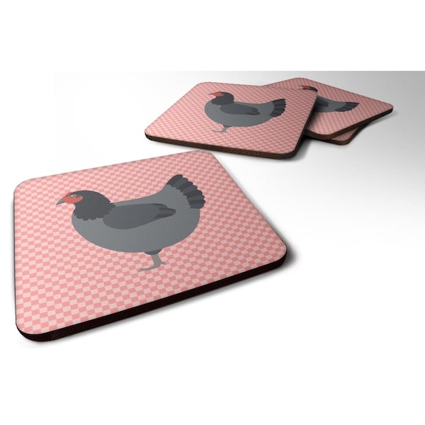 Carolines Treasures Jersey Giant Chicken Pink Check Foam Coaster, Set of 4 - BB7835FC