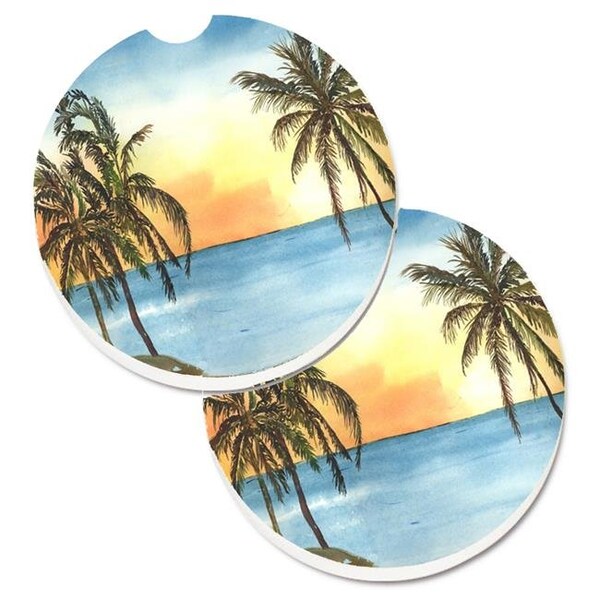 Carolines Treasures Carolines Treasures 8551CARC Palm Tree Set of 2 Cup Holder Car Coaster - 8551CARC