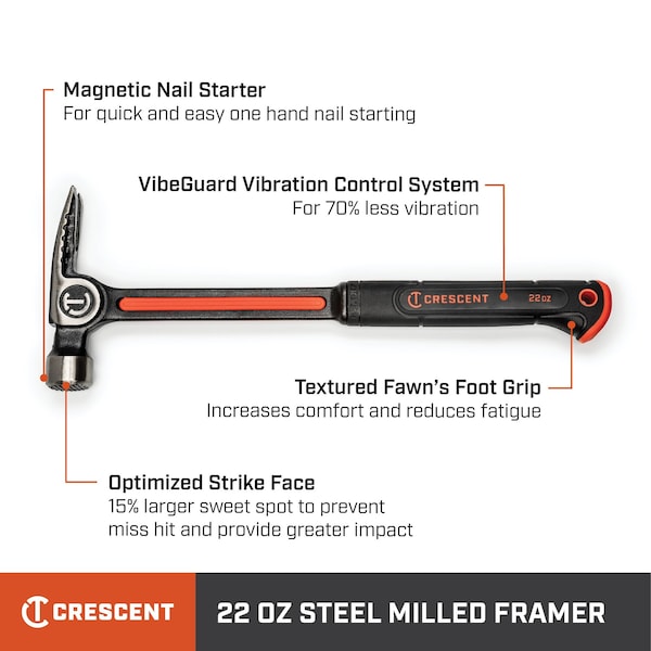Crescent 22 oz Steel Milled-Face Framing Hammer - CHSFRM22