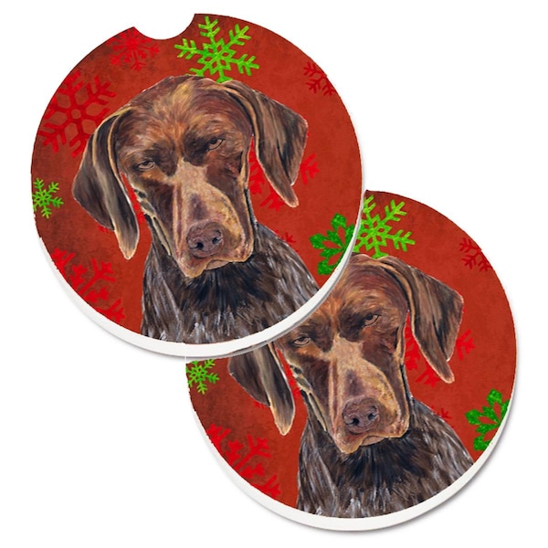 Carolines Treasures German Shorthaired Pointer Red Snowflakes Holiday Christmas Cup Holder Car Coaster, 2PK - SC9435CARC