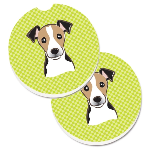 Carolines Treasures Checkerboard Lime Green Jack Russell Terrier Cup Holder Car Coaster, 2PK - BB1323CARC