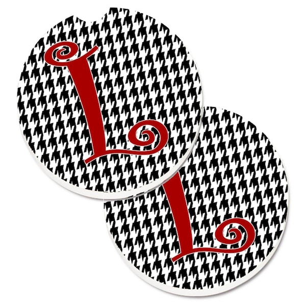 Carolines Treasures Monogram Initial L Houndstooth Black Cup Holder Car Coaster, 2PK - CJ1035-LCARC