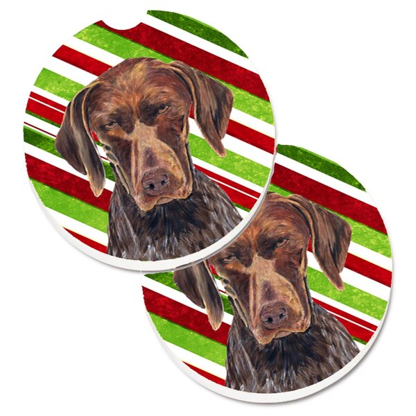 Carolines Treasures German Shorthaired Pointer Candy Cane Holiday Christmas Cup Holder Car Coaster, 2PK - SC9355CARC