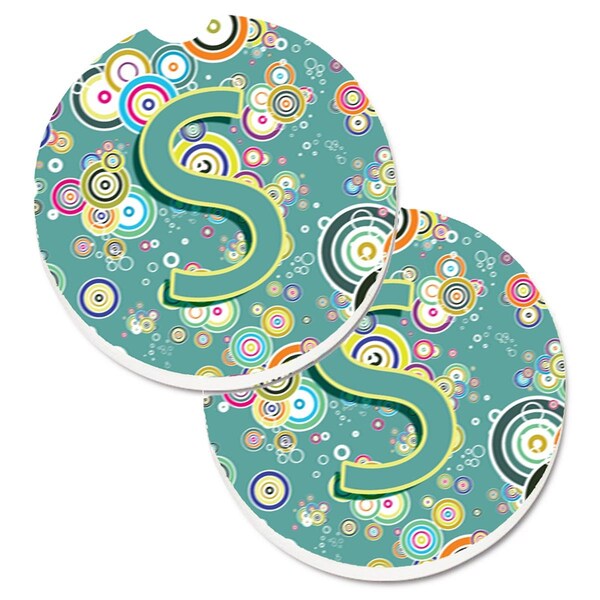 Carolines Treasures Letter S Circle Circle Teal Initial Alphabet Cup Holder Car Coaster, 2PK - CJ2015-SCARC