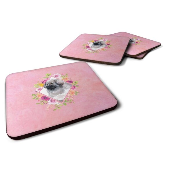 Carolines Treasures 3.5 x 3.5 in. Moscow Watchdog Pink Flowers Foam Coaster, 4PK - CK4162FC
