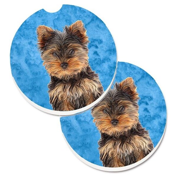 Carolines Treasures Carolines Treasures KJ1230BUCARC Blue Yorkie Puppy & Yorkshire Terrier Set of 2 Cup Holder Car Coasters - KJ1230BUCARC