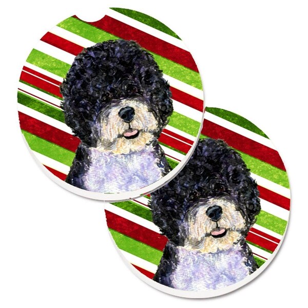 Carolines Treasures Portuguese Water Dog Candy Cane Holiday Christmas Cup Holder Car Coaster, 2PK - SS4559CARC