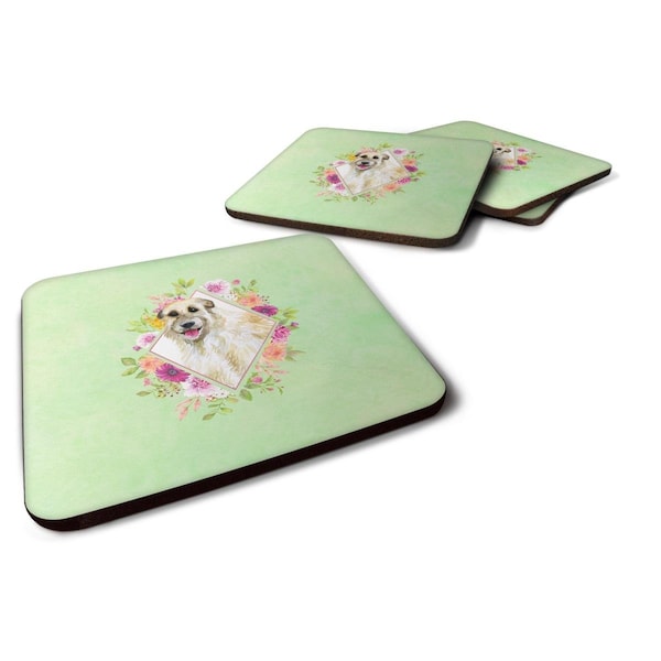 Carolines Treasures 3.5 x 3.5 in. Irish Wolfhound Green Flowers Foam Coaster, 4PK - CK4313FC