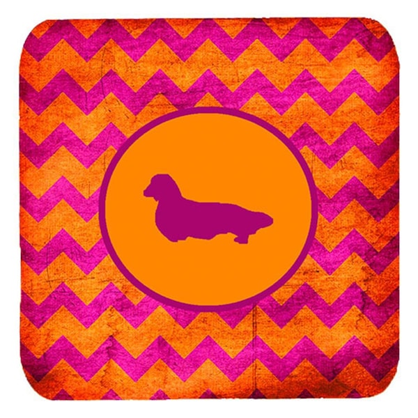 Carolines Treasures Dachshund Longhair Chevron Pink And Orange Foam Coasters- Set of 4 - SDK1132-B-FC