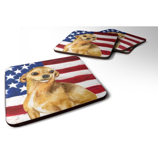 Carolines Treasures Chihuahua Patriotic Foam Coaster, 3.5 x 3.5 in. - Set of 4 - BB9658FC