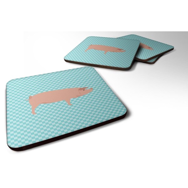 Carolines Treasures American Landrace Pig Blue Check Foam Coaster, Set of 4 - BB8106FC