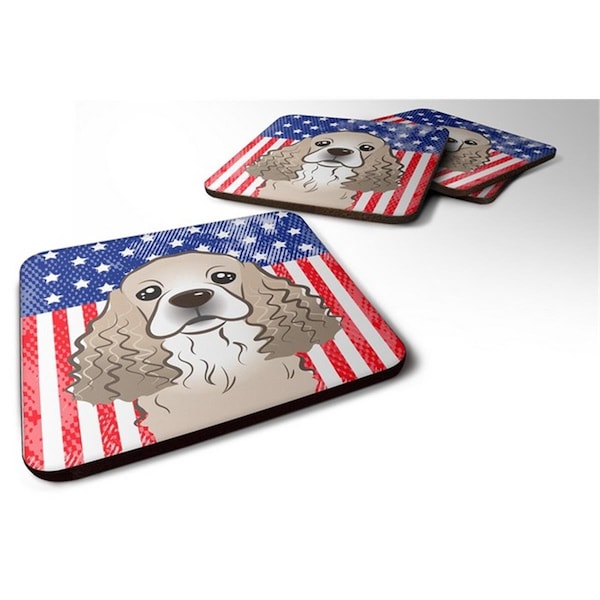 Carolines Treasures American Flag and Cocker Spaniel Foam Coaster, Set of 4 - BB2146FC