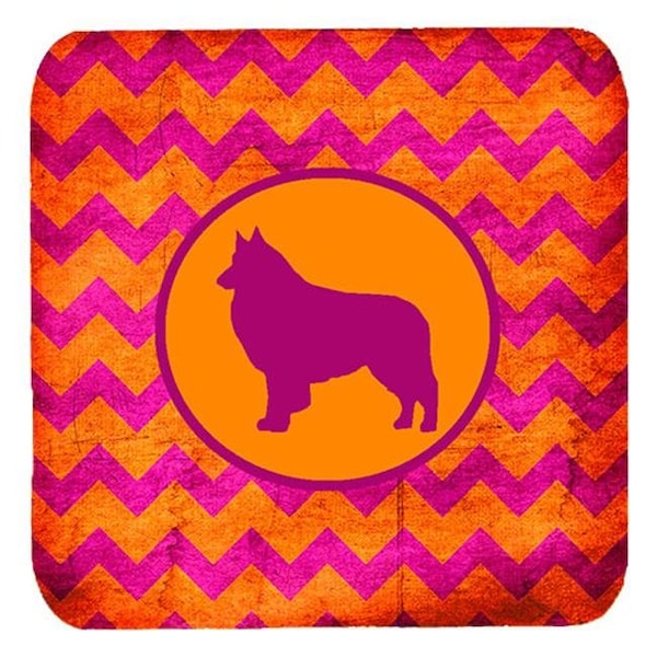 Carolines Treasures Carolines Treasures SDK1116-B-FC Belgian Tervuren Chevron Pink And Orange Foam Coasters - Set 4; 3.5 x 3.5 In. - SDK1116-B-FC