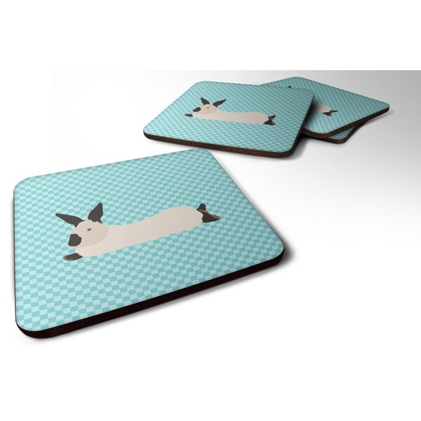 Carolines Treasures California White Rabbit Blue Check Foam Coaster, Set of 4 - BB8141FC