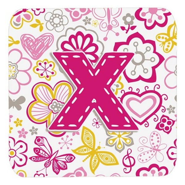 Carolines Treasures Letter x Flowers And Butterflies Pink Foam Coasters- Set of 4 - CJ2005-XFC