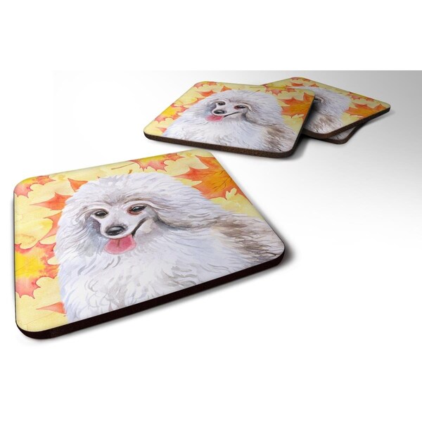 Carolines Treasures Medium White Poodle Fall Foam Coaster, 3.5 x 3.5 in. - Set of 4 - BB9944FC