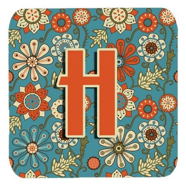Carolines Treasures Letter H Flowers Retro Blue Foam Coasters- Set of 4 - CJ2012-HFC