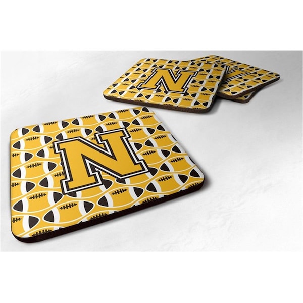 Carolines Treasures Letter N Football Black, Old Gold and White Foam Coaster - Set of 4 - CJ1080-NFC