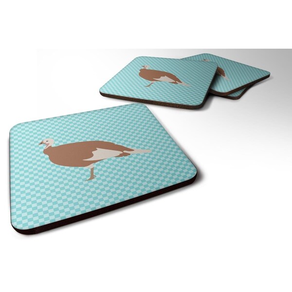 Carolines Treasures Jersey Buff Turkey Hen Blue Check Foam Coaster, Set of 4 - BB8158FC
