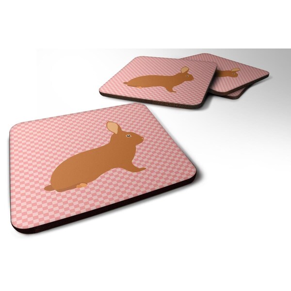 Carolines Treasures Rex Rabbit Pink Check Foam Coaster, Set of 4 - BB7969FC