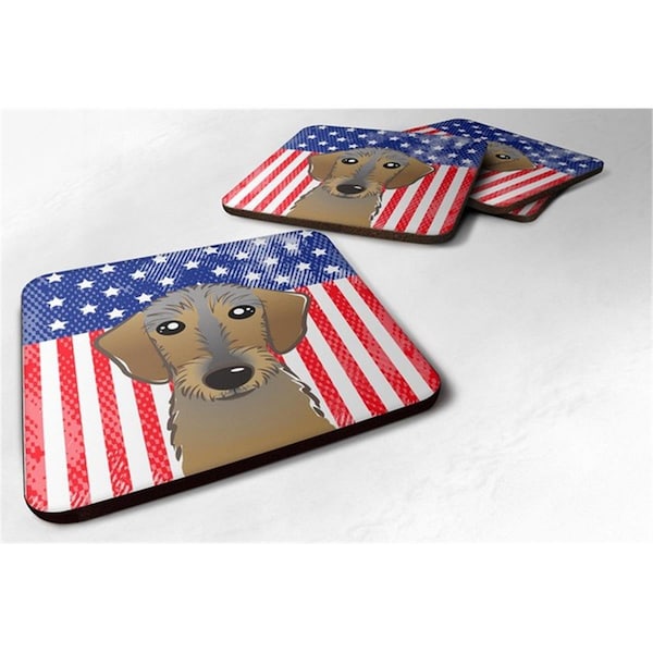 Carolines Treasures American Flag and Wirehaired Dachshund Foam Coaster, Set of 4 - BB2163FC