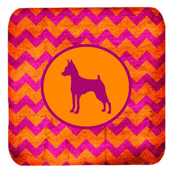 Carolines Treasures Min Pin Chevron Pink And Orange Foam Coasters- Set of 4 - SDK1104-B-FC