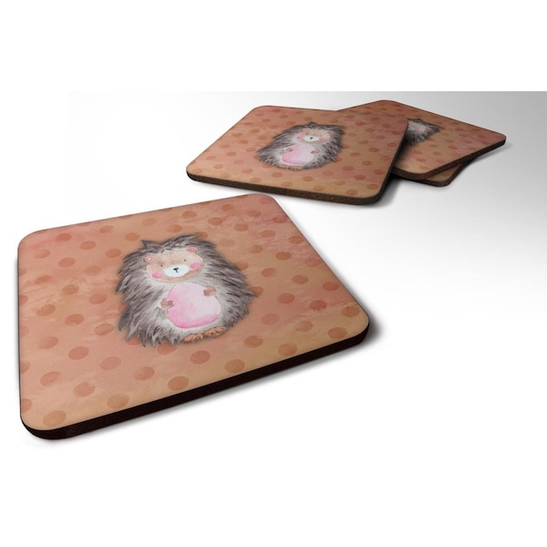 Carolines Treasures Polkadot Hedgehog Watercolor Foam Coasters - Set of 4 - BB7378FC