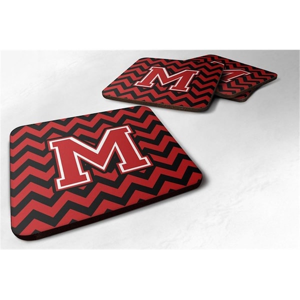 Carolines Treasures Letter M Chevron Black and Red Foam Coaster, Set of 4 - CJ1047-MFC