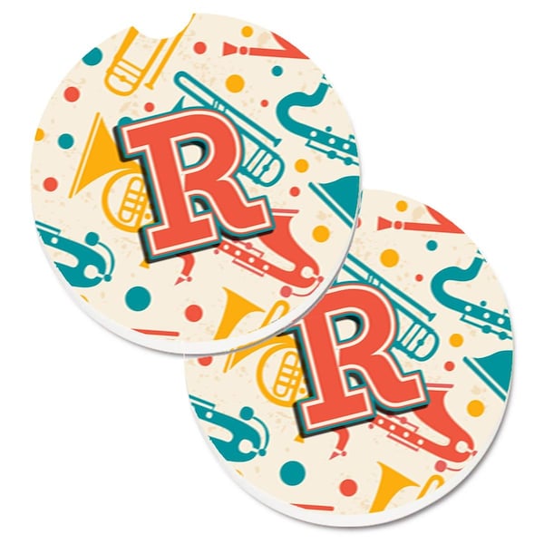 Carolines Treasures Letter R Retro Teal Orange Musical Instruments Initial Cup Holder Car Coaster, 2PK - CJ2001-RCARC