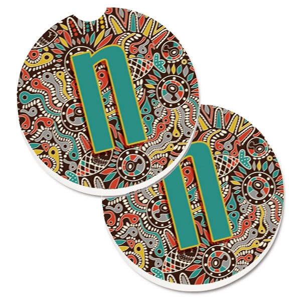 Carolines Treasures Letter N Retro Tribal Alphabet Initial Cup Holder Car Coaster, 2PK - CJ2013-NCARC
