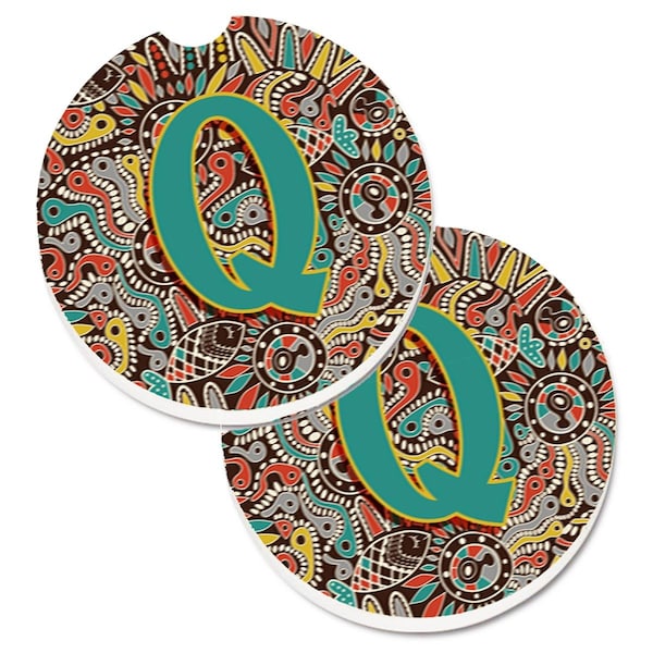 Carolines Treasures Letter Q Retro Tribal Alphabet Initial Cup Holder Car Coaster, 2PK - CJ2013-QCARC